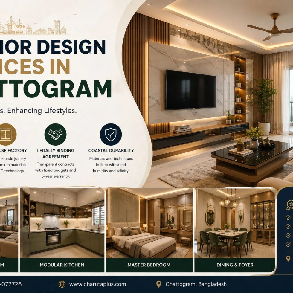 Contemporary residential interior design services in Chattogram apartment with acoustic wooden wall panelling